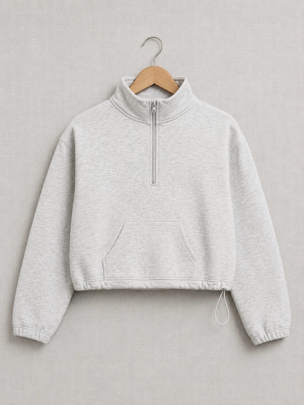 Love Tree Light Gray Cropped Half-Zip Sweatshirt